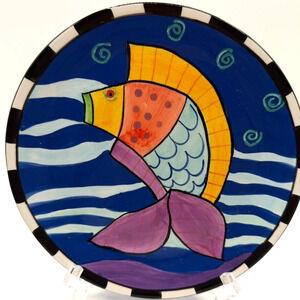 1998 Laurel Burch  8" Serving Platter with Fish Motif~Hand Painted